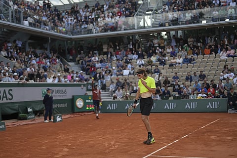 The 26-year-old Greek berated himself for gifting Gigante some points. The 20th-seeded Tsitsipas hit 49 unforced errors on Court Simonne-Mathieu.