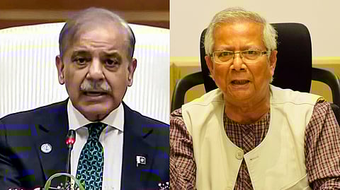 (L) Pakistan Prime Minister Shehbaz Sharif; (R) Bangladesh's interim government chief Muhammad Yunus.