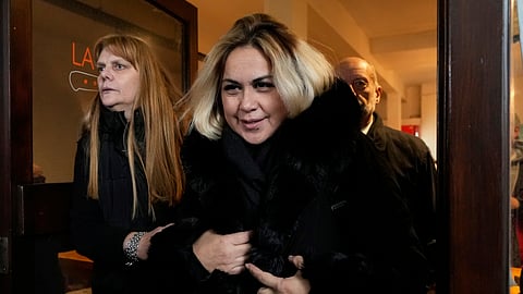 Veronica Ojeda, former partner of the late soccer star Diego Maradona, leaves a cafe during a break in the trial of health professionals accused of negligence in his death, in San Isidro, on the outskirts of Buenos Aires, Argentina, Tuesday, May 27, 2025. 