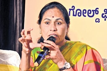 Union MoS Shobha Karandlaje at a press meet in Bengaluru.