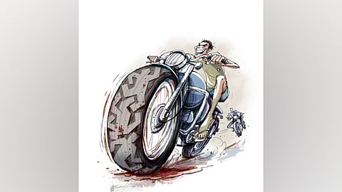 Kishan, who was wearing a helmet, lost control of the bike and rammed it into a tree at Besant Avenue.