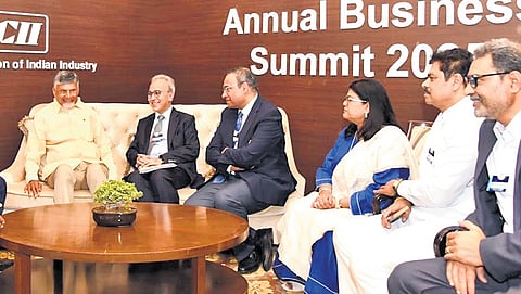 CM Chandrababu Naidu at the annual CII Summit in New Delhi on Friday 