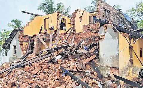 A house that collapsed at Kuriyadi in Vadakara in the heavy rain on Friday.