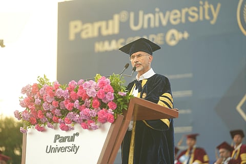 EAM Jaishankar speaking at a convocation ceremony of foreign students of Parul University.