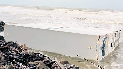 Containers from the cargo vessel MSC Elsa 3 washed ashore at Shakthikulangara in Kollam.