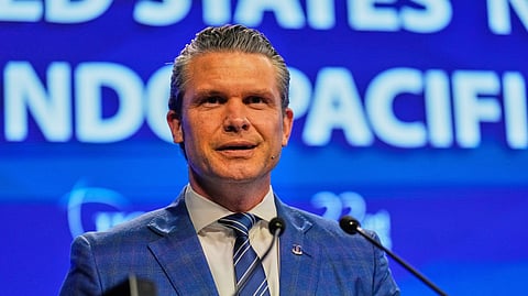 US Defense Secretary Pete Hegseth delivers his speech during the 22nd Shangri-La Dialogue summit in Singapore.
