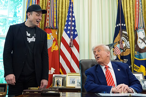 President Donald Trump speaks during a news conference with Elon Musk in the Oval Office of the White House, Friday, May 30, 2025, in Washington.