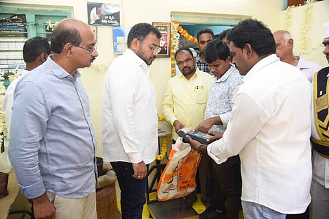 Guntur district incharge collector Bhargav Teja relaunched the distribution of essential commodities at ration shop in Vasantharayapuram.