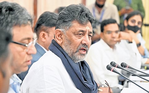 DCM DK Shivakumar speaks to media persons on Monday 