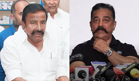 KN Nehru (L) defended Kamal Haasan for his remarks on Kannada language.
