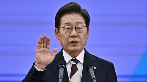 South Korea's newly-elected President Lee Jae-myung takes his oath during his inauguration ceremony at the National Assembly in Seoul Wednesday, June 4, 2025