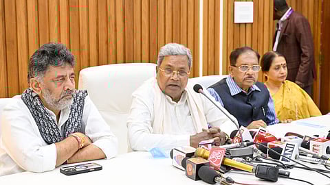 Karnataka CM Siddaramaiah addressing a press conference regarding the stampede incident at Chinnaswamy Stadium.