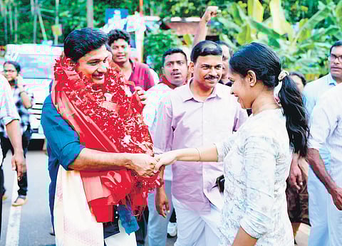 LDF candidate M Swaraj campaigning at Chungathara in Nilambur 