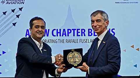 
French Aviation Giant Dassault Aviation and Tata Advanced Systems Limited have announced a partnership to manufacture fuselages for Rafale fighter aircraft in Hyderabad on Thursday