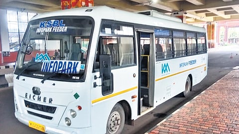 The AC CNG bus waiting for commuters at Tripunithura metro station, which is close to the railway station