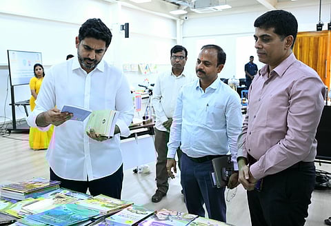 HRD and IT Minister Nara Lokesh on Friday inspected the various types of kits to be provided to government schools in the next academic year.