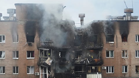 A view after a Russian attack that hit a residential building in Kharkiv, Ukraine, Saturday, June 7, 2025.