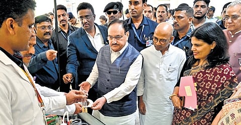 Union Health Minister J P Nadda and Karnataka Medical Education Minister Sharan Prakash Patil during the World Food Safety Day event in Bengaluru on Saturday 