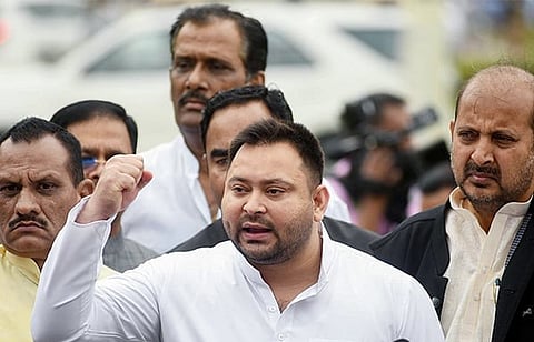 Police said that Tejashwi and members of his convoy had a stopover at an eatery to have tea when a truck hit, leaving three people injured. 