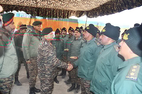 Chief of the Army Staff (COAS) General Upendra Dwivedi meets jawans in post along the LAC