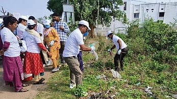 Nuapada collector participating in a cleanliness drive.
