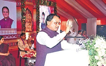 Chief Minister Mohan Charan Majhi at a meeting during his visit to Sonepu.
