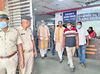 Dy CM KV Singh Deo walking out of the hospital on Sunday 