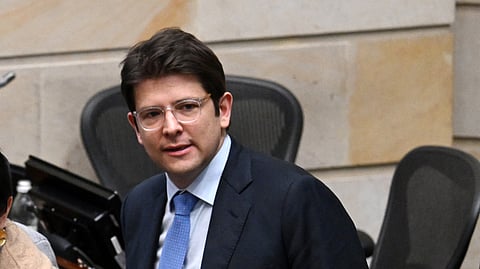 Colombian Senator Miguel Uribe Turbay looks on after the Senate voted against the government labour reform referendum promoted by President Gustavo Petro in Bogota on May 14, 2025. 