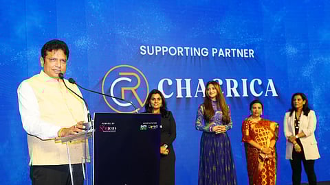 IT Minister D Sridhar Babu speaking at the SITHA App launch event.