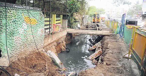 The compound wall of the crematorium, which collapsed on Wednesday 