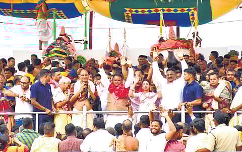 Chief Minister Mohan Charan Majhi at the Snana Bedi in Puri on Wednesday