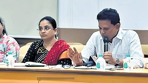 A TEC member speaks during the public hearing in Hyderabad on Wednesday.