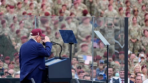 US President Donald Trump speaks at Fort Bragg, Tuesday, June 10, 2025, in Fort Bragg, N.C.