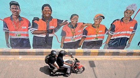 A motorist ride past a wall painting as part of Chennai beautification drive by GCC at Jones road subway in Saidapet. image used for representational purposes only.