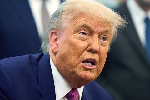 President Donald Trump speaks with reporters in the Oval Office of the the White House, Tuesday, June 10, 2025, in Washington.