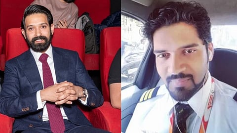 Actor Vikrant Massey (L),  Clive Kunder, the first officer of Air India flight that crashed in Ahmedabad today.