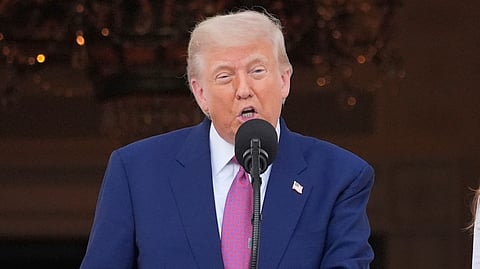 President Donald Trump speaks during the congressional picnic on the South Lawn of the White House, Thursday, June 12, 2025, in Washington. 
