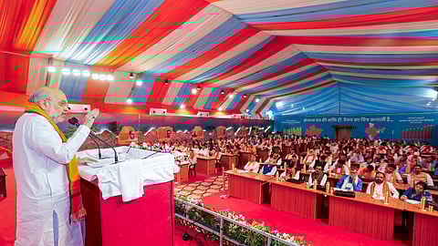 Union Home Minister Amit Shah addresses the inaugural session of a three-day training camp for BJP MPs, MLAs and Ministers at Pachmarhi, in Narmadapuram district.