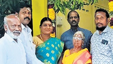 J Chandra receives the house key from her former students on Friday 