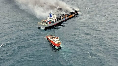 Strong winds fan fire on board Wan Hai; vessel at safe distance from Kochi