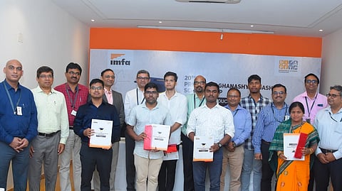 The students with managing director of IMFA Subhrakant Panda and officials of Bansidhar & Ila Panda Foundation