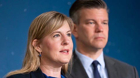 Minnesota House Speaker Melissa Hortman, DFL-Brooklyn Park, attends a press conference in St Paul, Minn., June 14, 2021.