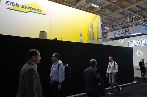 A black wall that blocks the Israeli pavilions has been erected at the Paris Air Show , Monday, June 16, 2025 in Le Bourget, north of Paris.