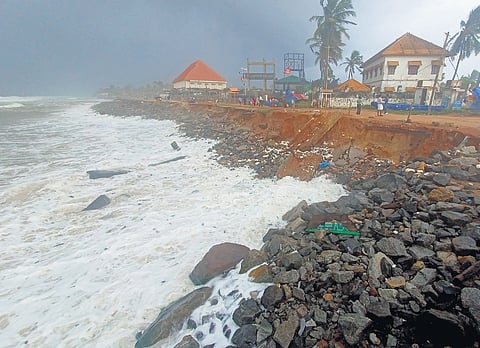 The Shankhumukham beach in Thiruvananthapuram has suffered significant damage from sea waves due to the heavy rain over the past two weeks.