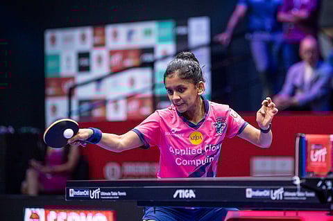 India's ace paddler Sreeja Akula in action 