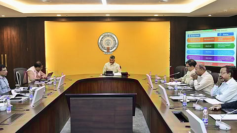 CM Nara Chandrababu Naidu during review meeting on circular economy at Secretariat in Velagapudi on Tuesday. 