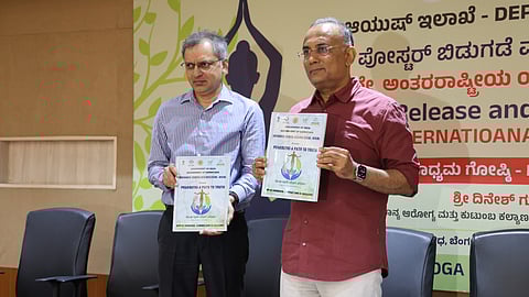 Health Minister Dinesh Gundu Rao released a poster and curtain raiser to International Day of Yoga here on Tuesday. 