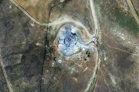 This satellite image provided by Maxar Technologies shows the Piranshahr facility in Iran after being hit by Israeli airstrikes, on Saturday, June 14, 2025. 