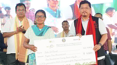 Meghalaya CM Conrad K Sangma hand over cheques for MegLIFE to communities and individuals in Baghmara.