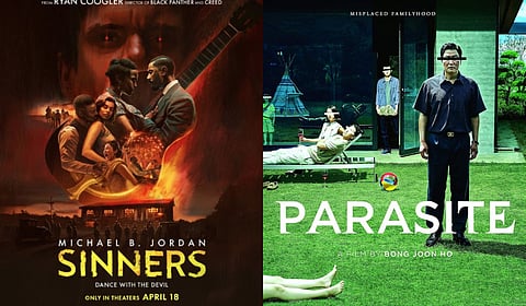 Posters of Sinners (left) and Parasite (right).